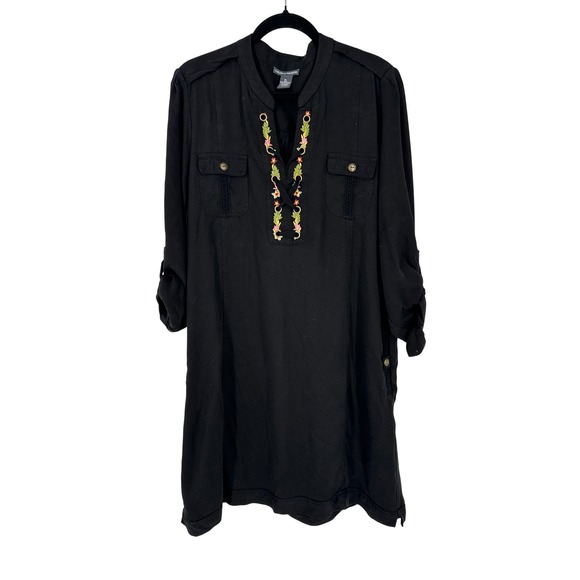 Chelsea & Theodore Dresses & Skirts - CHELSEA & THEODORE Black Embroidered Lace‎ Up Tunic Dress Size XL